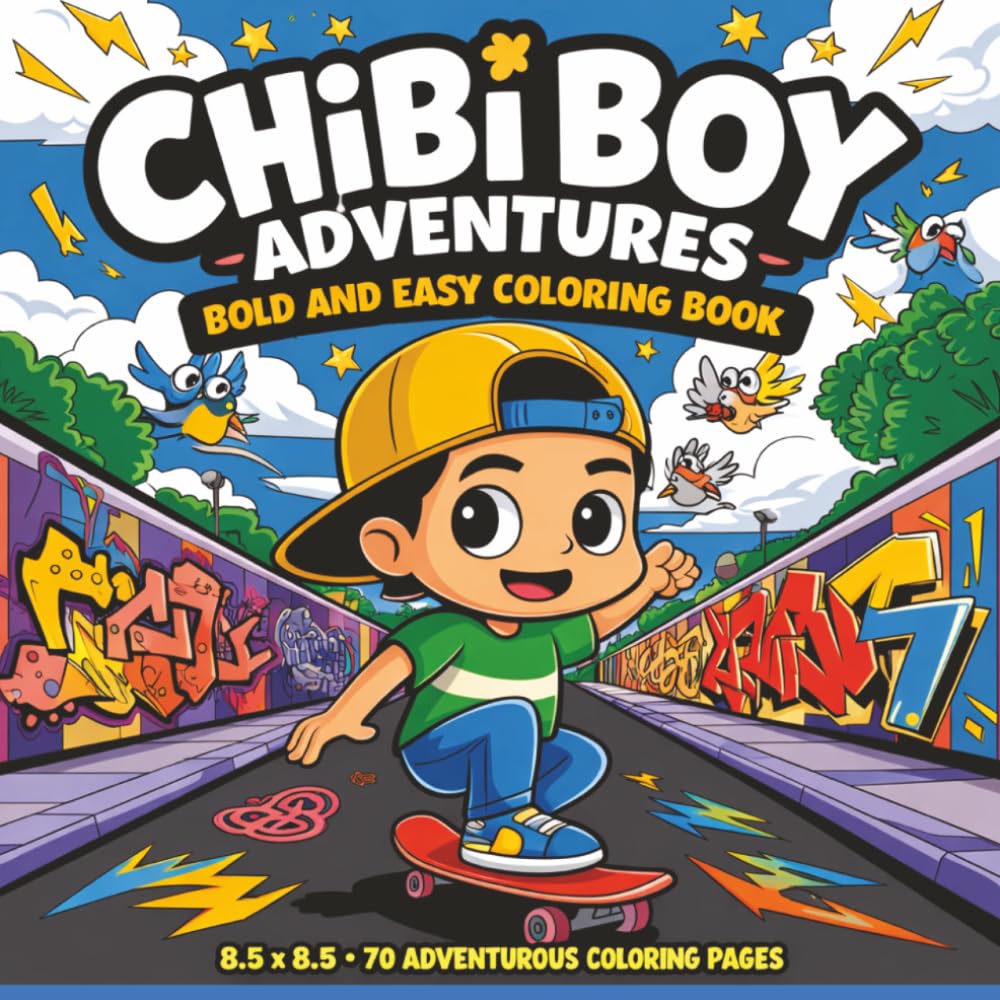Chibi Boy Adventures Bold and Easy Coloring Book: Cute and Fun Chibi Boy Characters on Exciting Journeys, Action-Packed Scenes, Fantasy Worlds, ... Creative Coloring – Bold and Easy Designs!