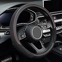 KAFEEK Universal 15 Inch Steering Wheel Cover - Breathable Microfiber Leather, Anti-Slip, All-Season Comfort, Black