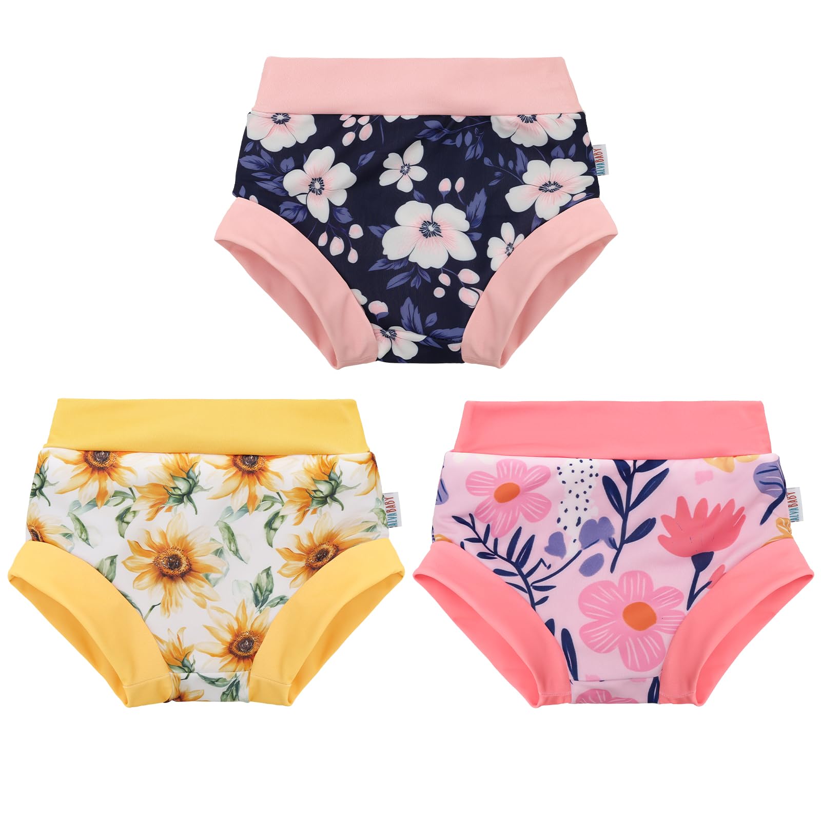ALVABABY Swim Diapers for Girls 3 Pack Reusable Washable Adjustable for Baby Infants Toddlers Swimming Lesson 2T-3T 3XBS02-2-3T-CA