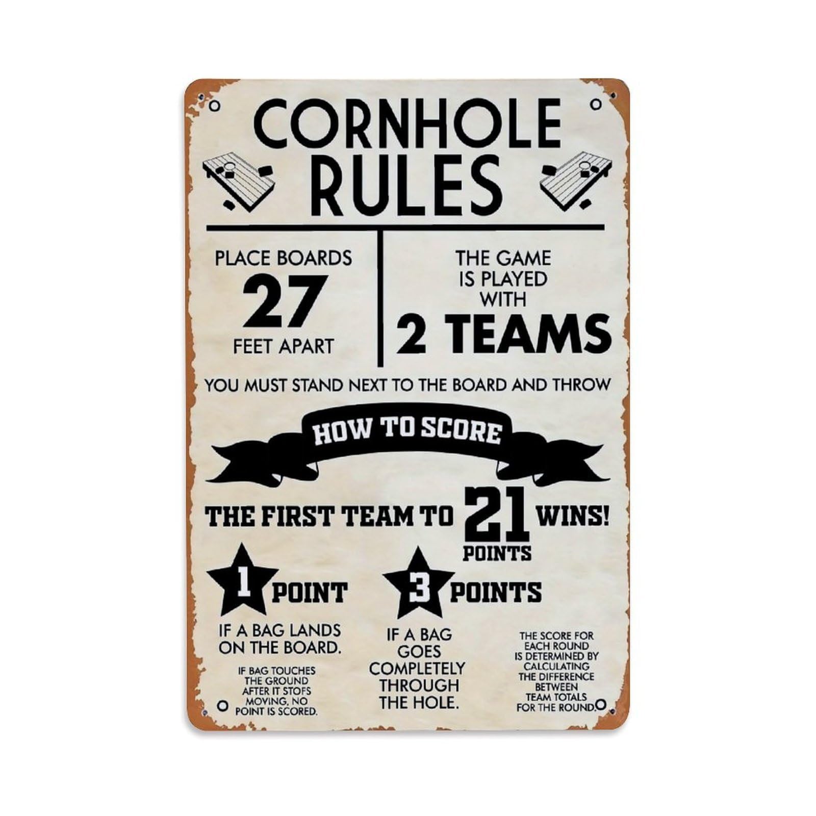 Jdfenggu Vintage Cornhole Rules Game Poster Print Retro Metal Tin Sign, Metal Poster For Bar, Home, Man Cave, Kitchen, Laundry Room Art Decor 8X12 Inch