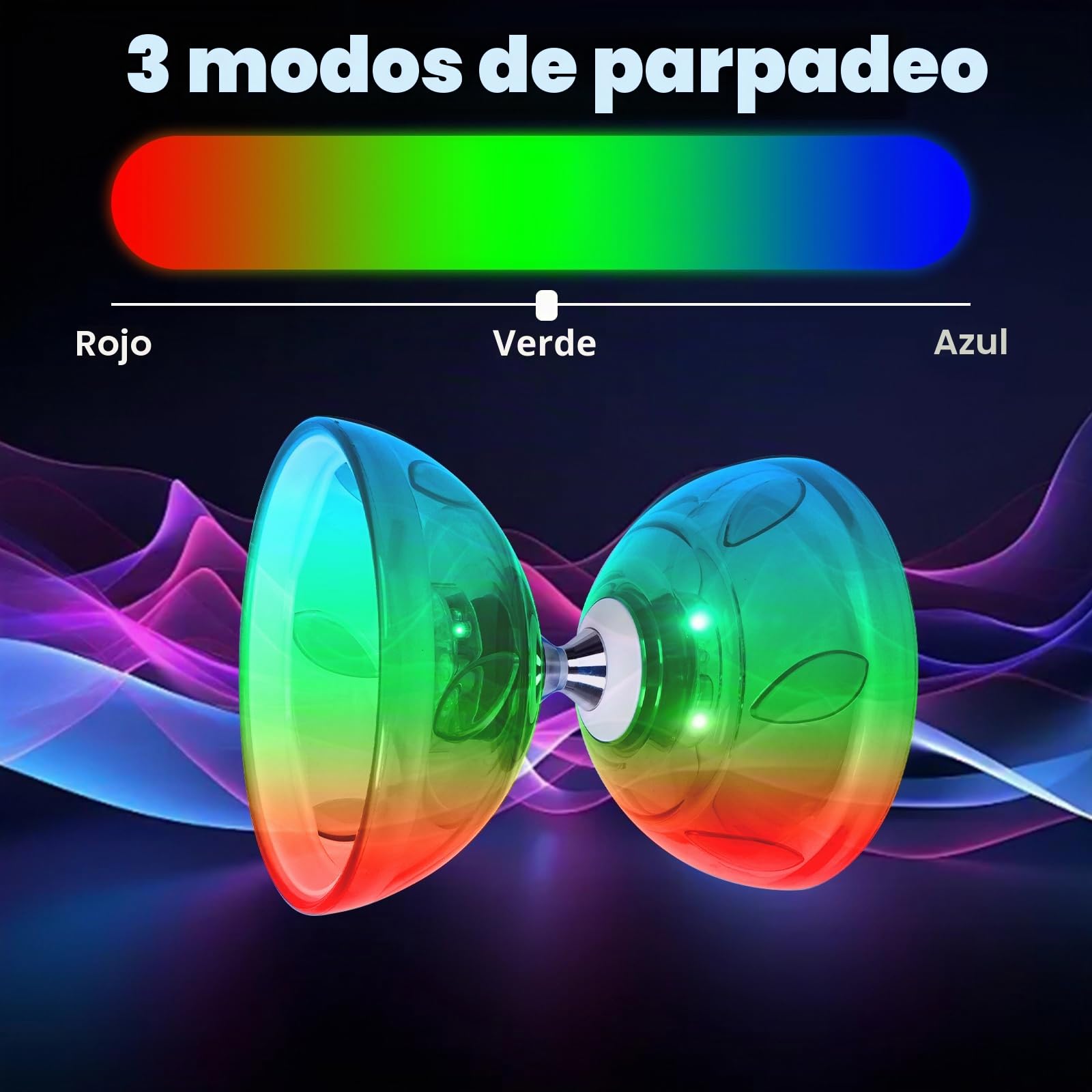Juego de Malabares LED Diabolo, 4,5 mm Diábolo LED con Rodamiento de Bolas Diábolo Juego de Malabares para Principiantes Profesionales con 2 Bastones, 10M Cuerda de Repuesto, Bolsa de Guardado