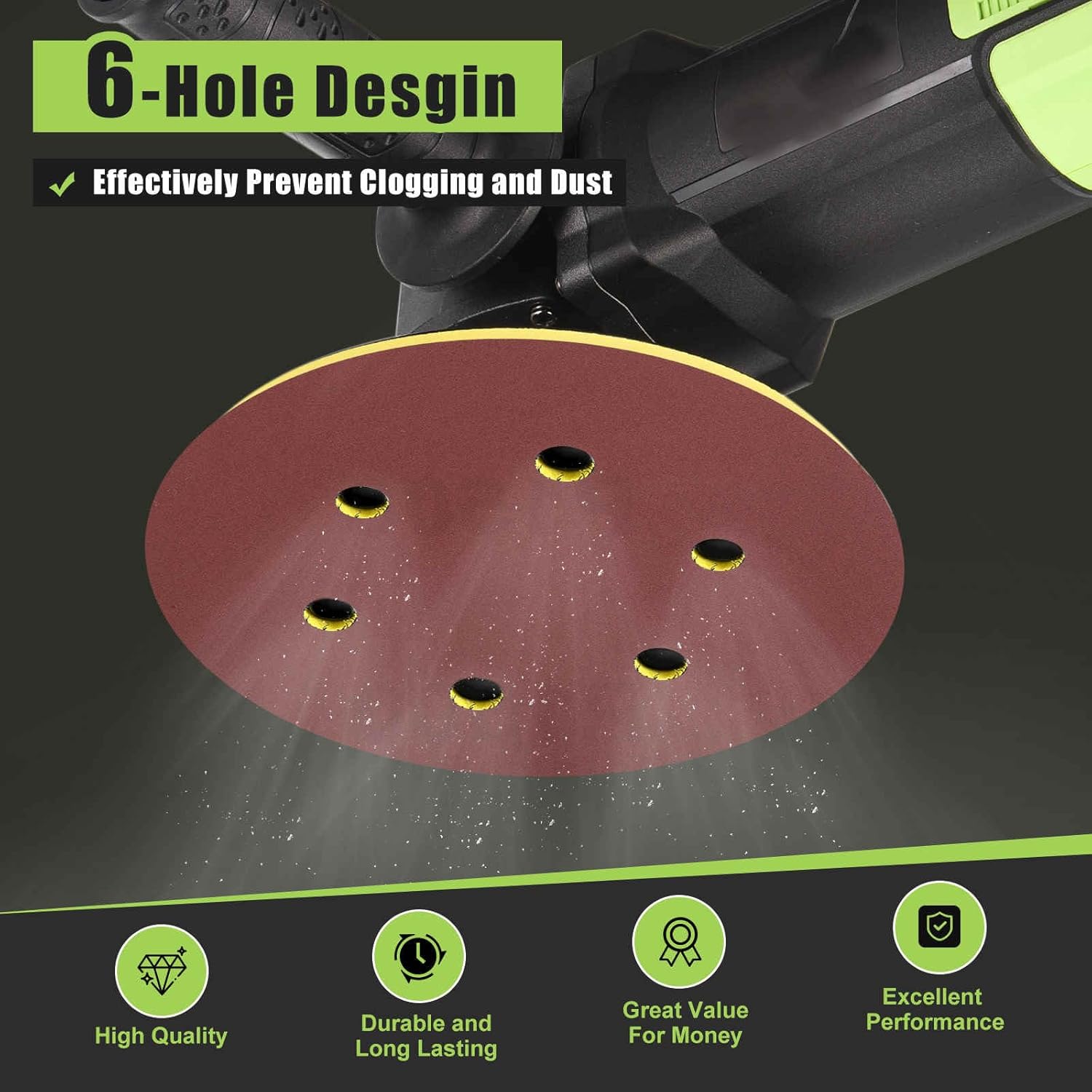 DTGN 8-7/8 Inch 100 Grit 6 Holes Hook and Loop Sanding Disc - 10 Pcs - Good for Wood Metal Stone Walls- Aluminum Oxide Abrasive Hook and Loop Sandpaper Orbital Sander Pads, Red