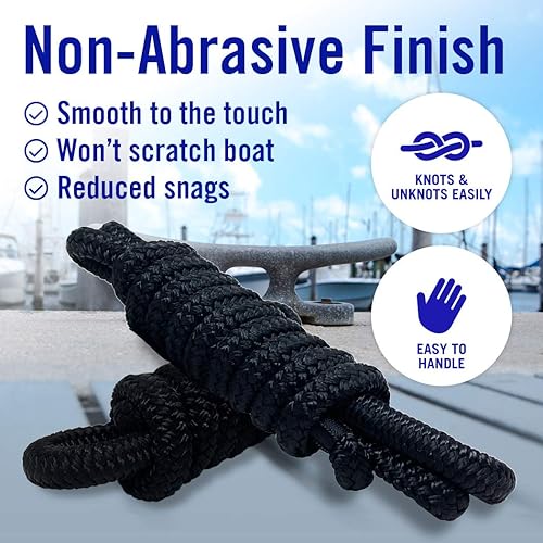 Miniatura 5 de Líneas para guardabarros de barco, cuerda de nailon trenzado doble de 38 pulgadas, 6 pies con bucle, paquete de 2, negro, para boya, amarre de moto