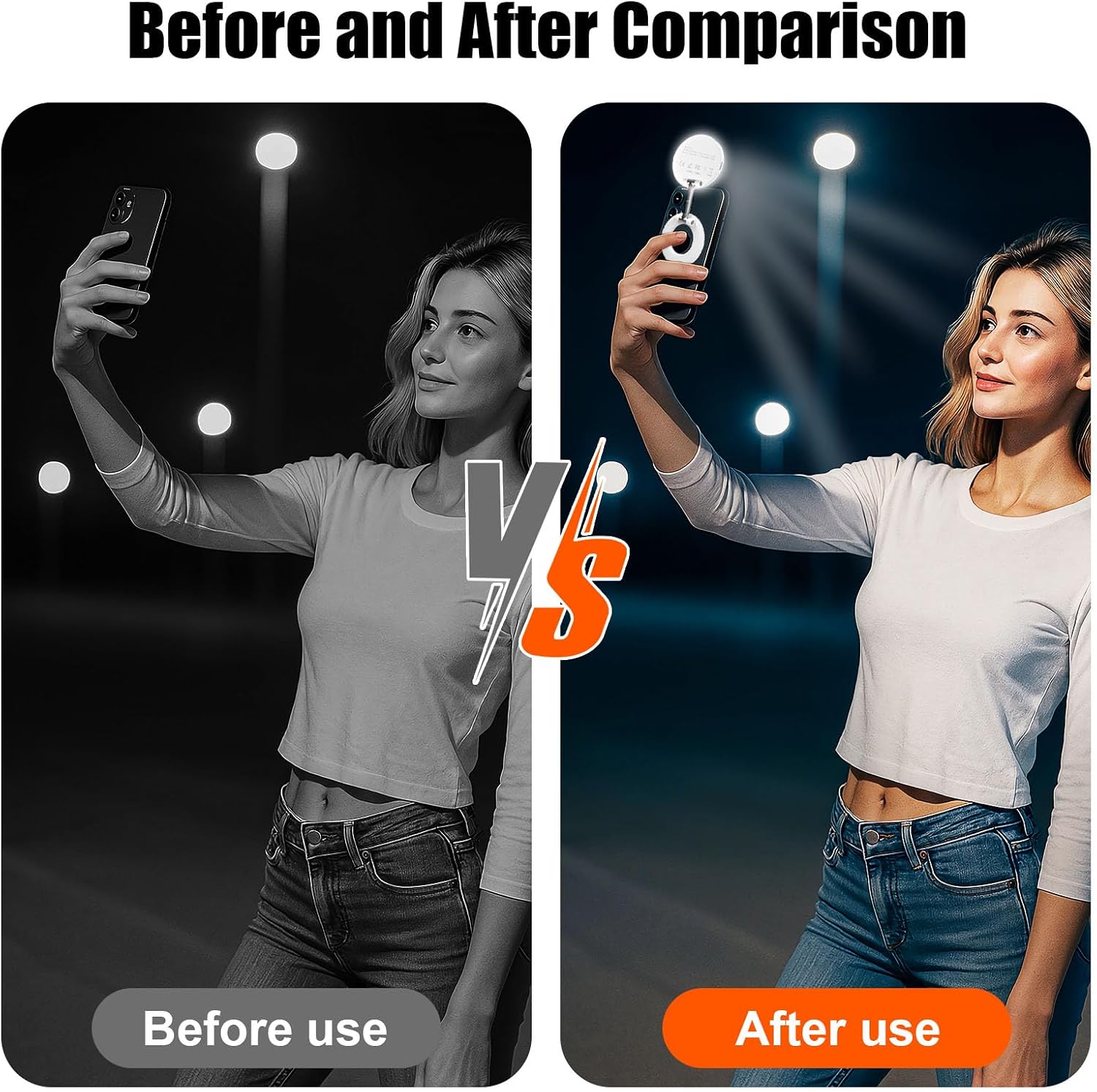 Magnetic Selfie Light for Phone Compatible with iPhone Magsafe, Portable 360° LED Selfie Ring Fill Light with Mirror, Rechargeable Lightweight Travel LED Cell Phone Light, White