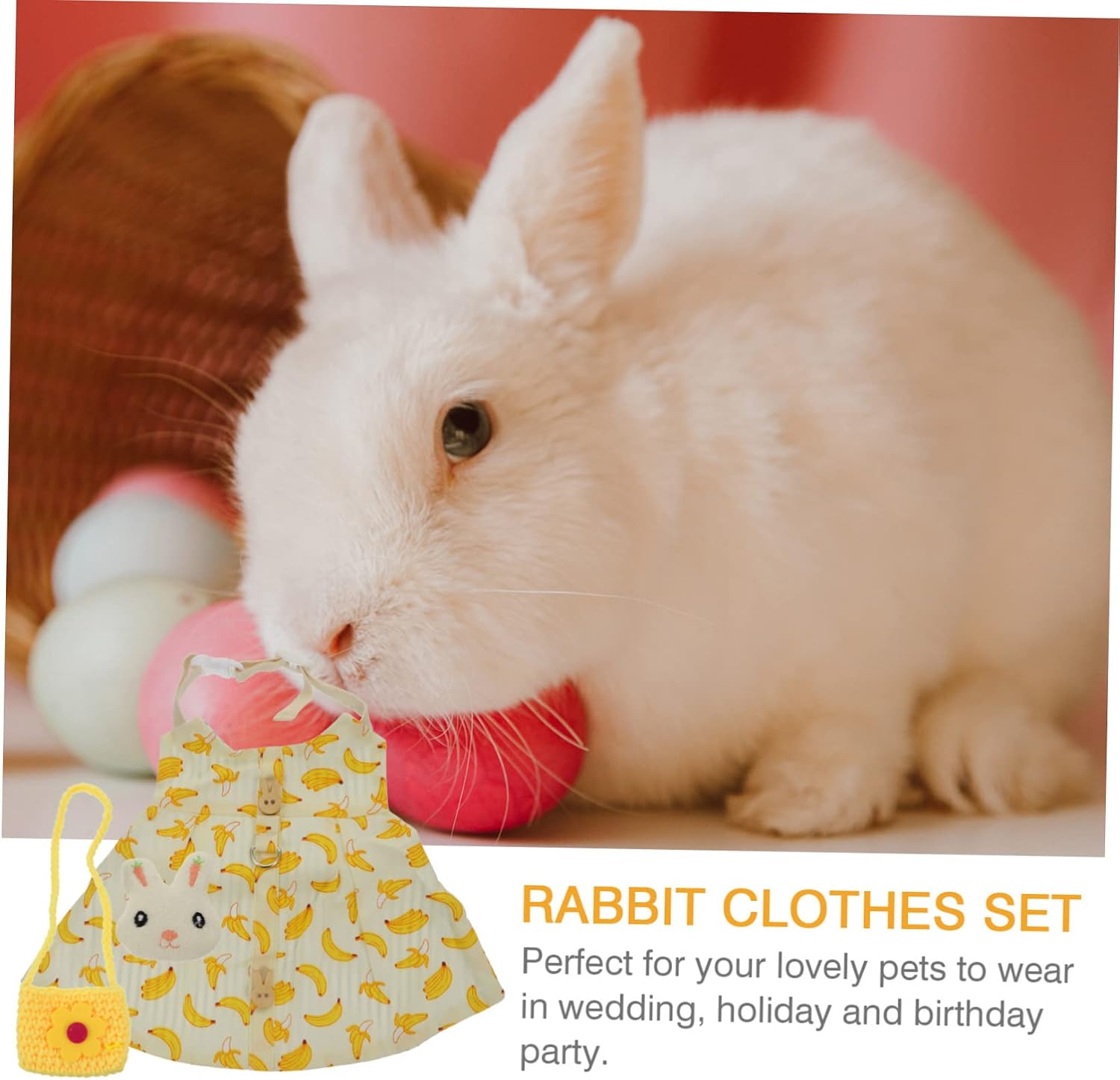 Happyyami 2 Sets Bunny Clothes Set for Rabbit Dress Up Includes Leashes Hats Accessories Breathable for Comfort for Walking Pets Watermelon Banana