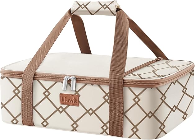 Lifewit Insulated Casserole Carrier for Hot or Cold Food, Casserole Dish Bag Carrying Case, Lasagna Lugger Holder for Potluck/Parties/Picnic/Cookouts, Fits 9"x13" Baking Dish, Cream