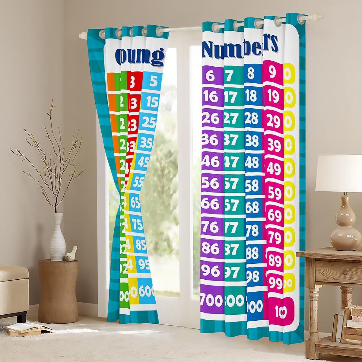 Homemissing Numbers Alphabet Window Curtains Educational Learning Darkening Dreapes for Kids Boys Girls Numbers Blackout Curtains Learning Time Window Treatments (2 Panels,W52*L63) - Image 3