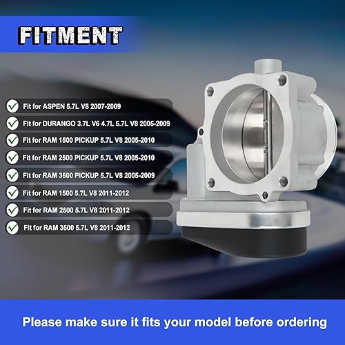 Miniatura 3 de S20042 Conjunto de cuerpo del acelerador 53032801AC para Aspen Durango Ram 1500 2500 3500 Pickup 3.7L 4.7L 5.7L Motor OE 68060353AA 5174079AA