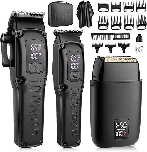 Cortadora de pelo profesional para hombres, 3 en 1, cortadora de barba y afeitadora eléctrica de lámina con pantalla LED, kit de aseo inalámbrico