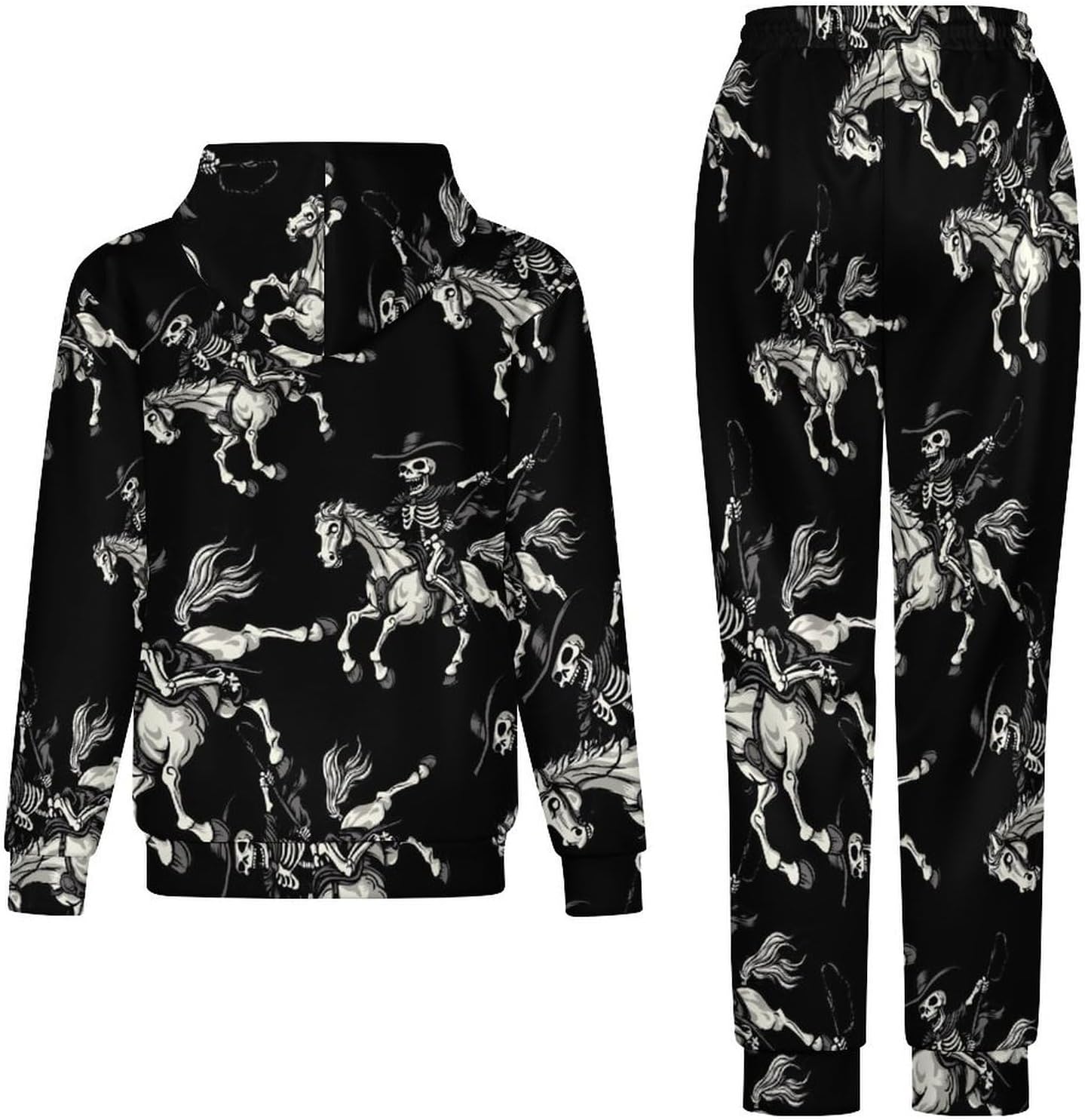 Skeleton Riding Horse Print Adult 2 Piece Tracksuits Hoodie Sweatshirt And Joggers Sweatpants Sweat Suit Outfits