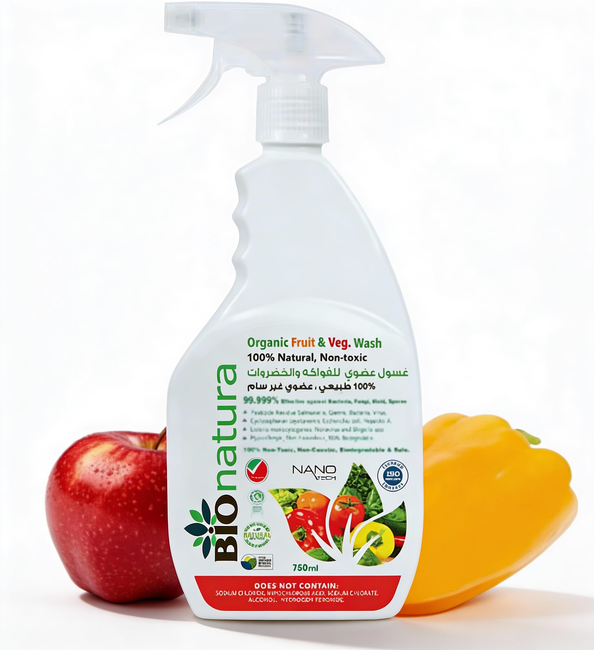 Organic Fruits & Vegetables Wash | 100% Natural Non-Toxic Vegetable Cleaner | Safe Fruit & Vegetable Disinfectant | Fresh Kitchen Essential | Biodegradable Produce Wash Spray | 750ml
