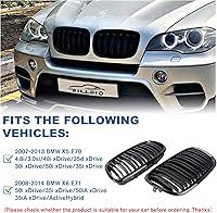Vista 4 de Parrilla de riñón para parachoques delantero, color negro brillante, compatible con BMW X5 E70 X6 E71 2007-2014 doble listón doble línea