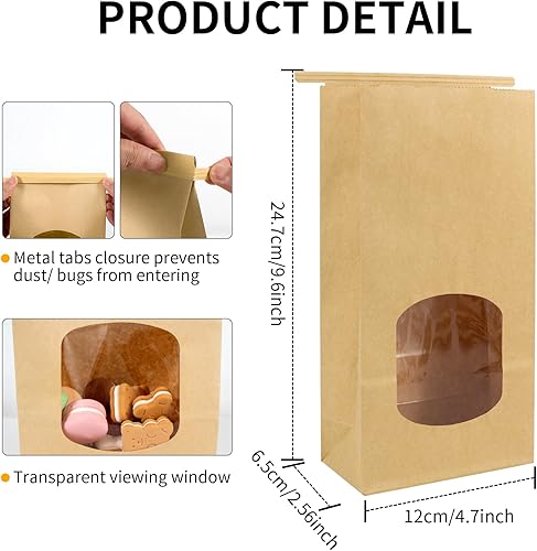Miniatura 2 de 50 bolsas de papel kraft con ventana, 4.5 x 2.56 x 9.6 pulgadas, bolsas de bloqueo de estaño para almacenamiento de alimentos