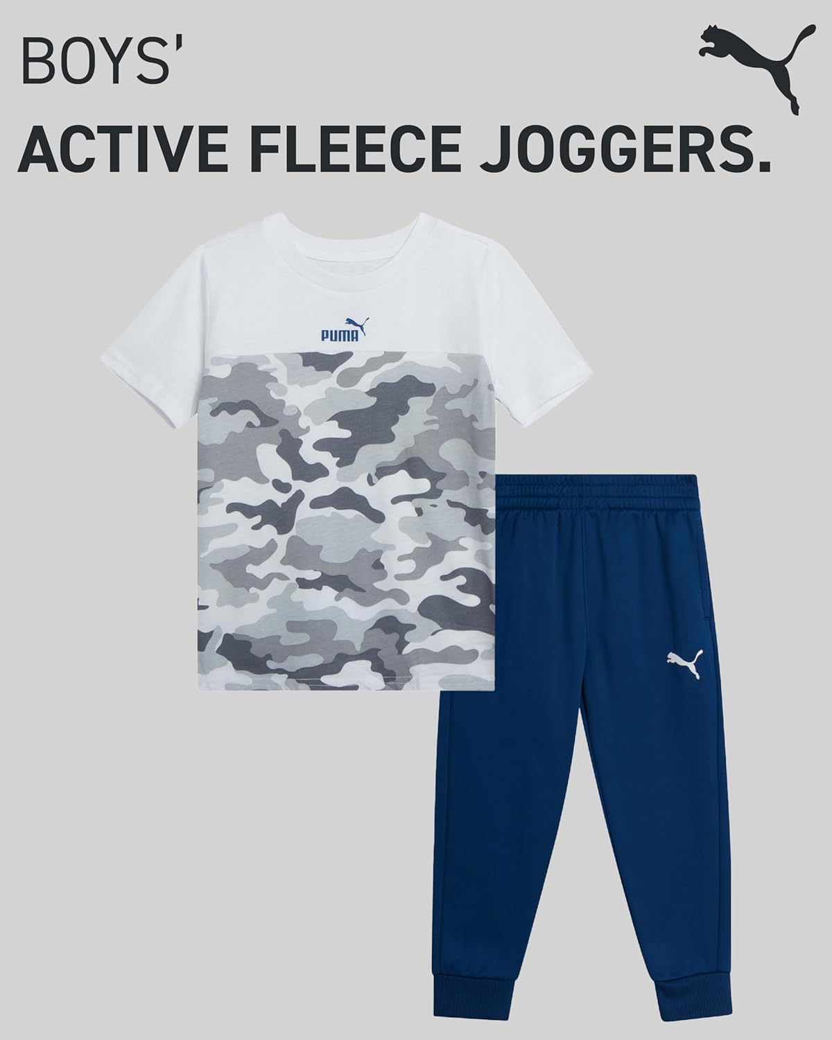 PUMA Toddler Boys Joggers Set - 2 Piece Short Sleeve TShirts and Active Fleece Joggers for Boys Athletic Set (18M-5T) - Image 2