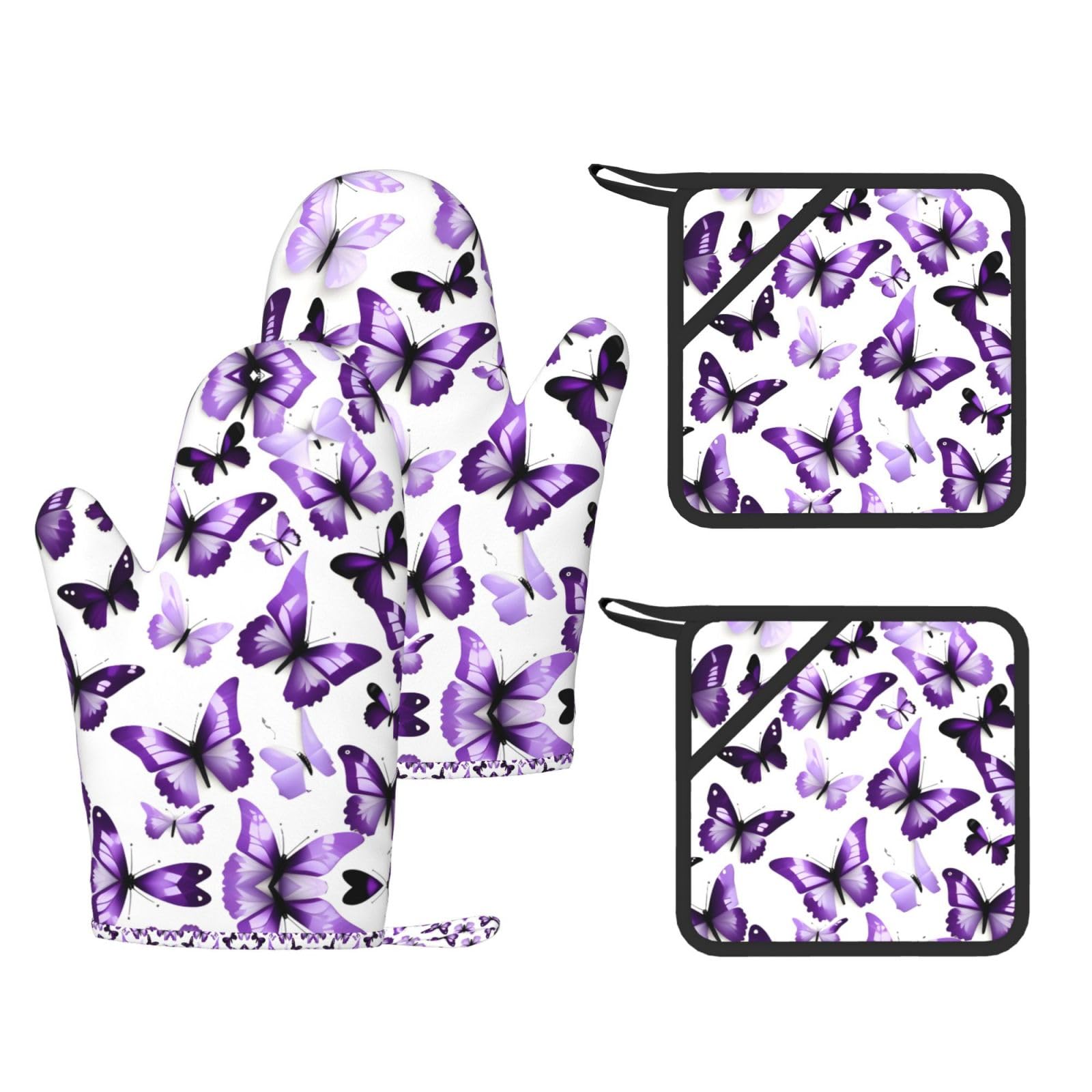 Maniques papillons blancs et violets pour la cuisson au four lot de 4