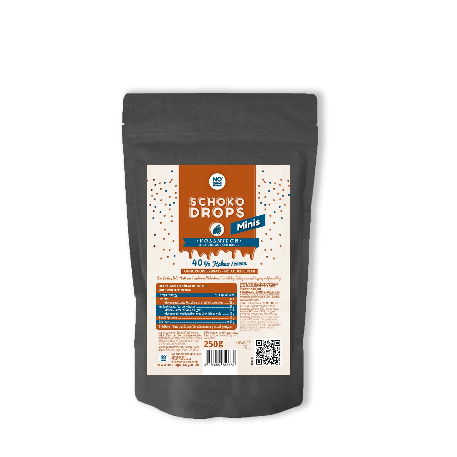 NO SUGAR SUGAR Probierset Schokodrops Minis Weiß, Vollmilch und Zartbitter ohne Zuckerzusatz, gesüßt mit Erythrit und Stevia (3x 250g)