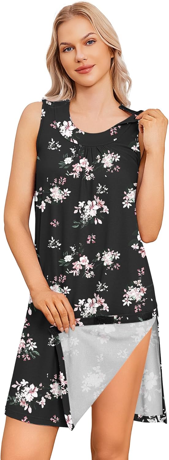 Deyeek Women's Post Shoulder Surgery Dress Tear Away Sleeveless Dress Side Full Open Chemo Port Adaptive Nightgown