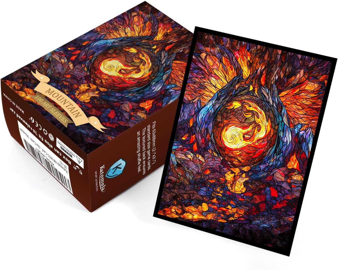 Katomula 100 MTG Card Sleeves with 100 Inner Sleeves, Textured Back Art Sleeve, Fit Standard Size Cards - Mountain