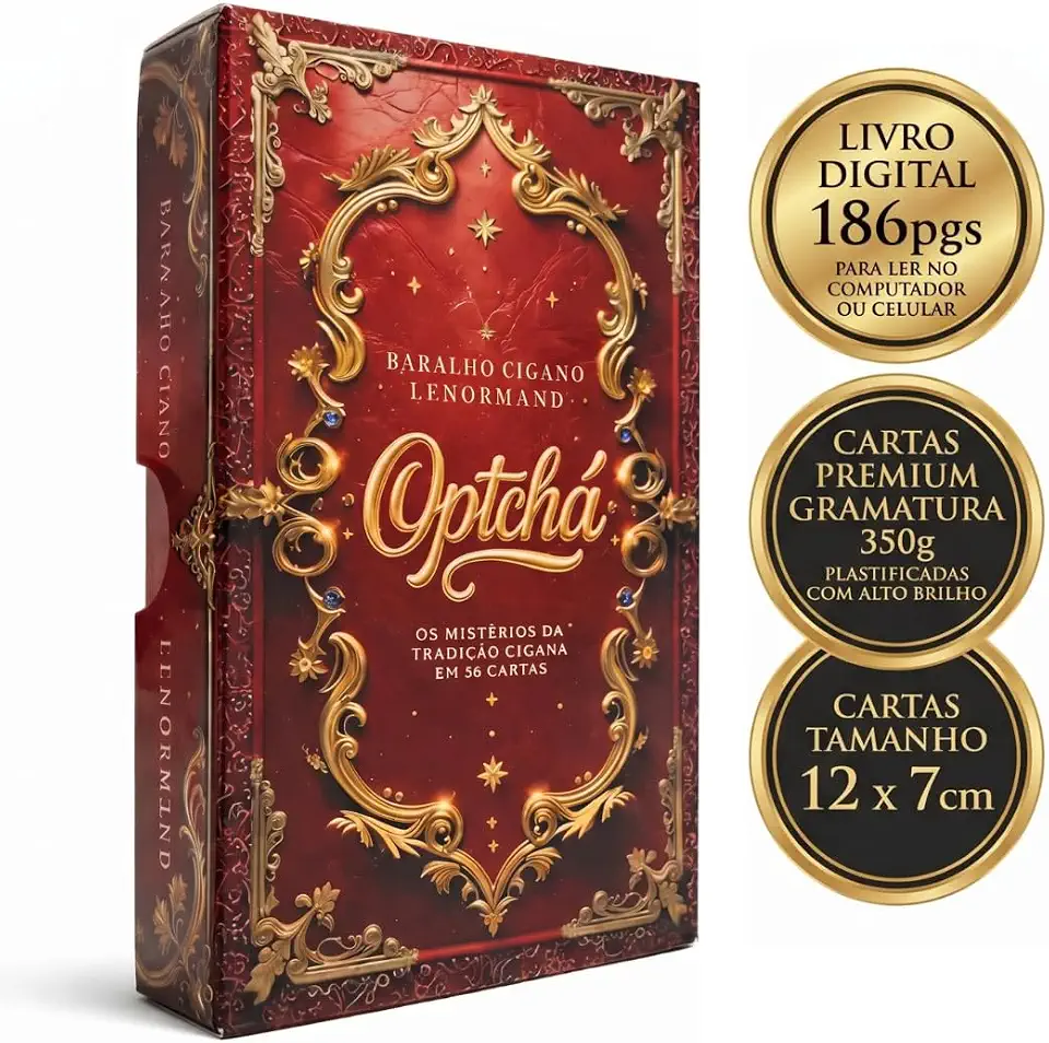 Baralho Cigano Lenormand Optchá, 36 Cartas com Livro Digital PDF 186 Páginas, Oráculo Espiritualidade, Primeira Edição