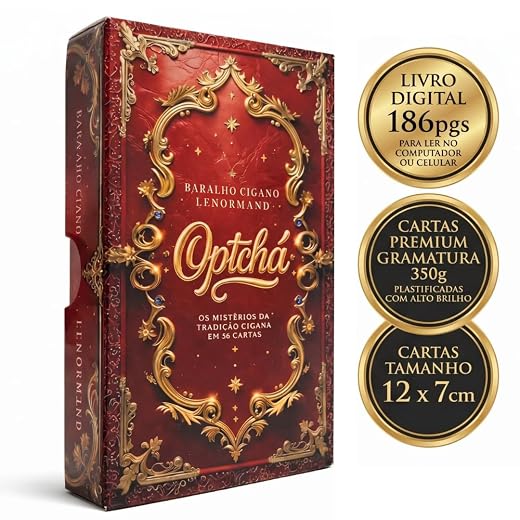 Baralho Cigano Lenormand Optchá, 36 Cartas com Livro Digital PDF 186 Páginas, Oráculo Espiritualidade, Primeira Edição