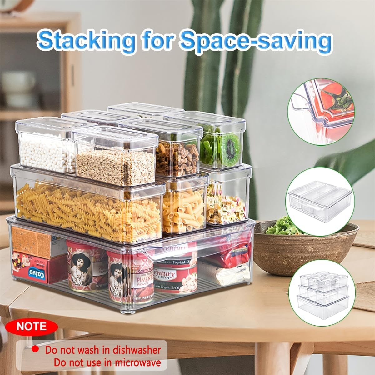 KUMD Organizer Frigorifero 10 Pezzi, Transparenti, Senza BPA - Contenitori frigo con Coperchi per Frutta, Verdura e Cucina, Accessori Frigorifero