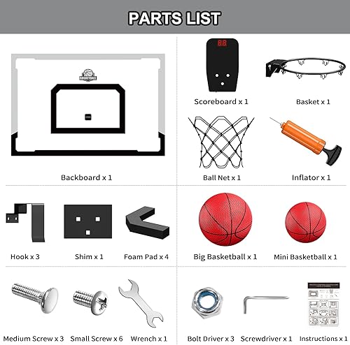 Miniatura 9 de HYES Mini aro de baloncesto para interiores, puerta con 3 bolas e inflador, juguete de baloncesto regalos para niños, niñas, adolescentes y adultos,