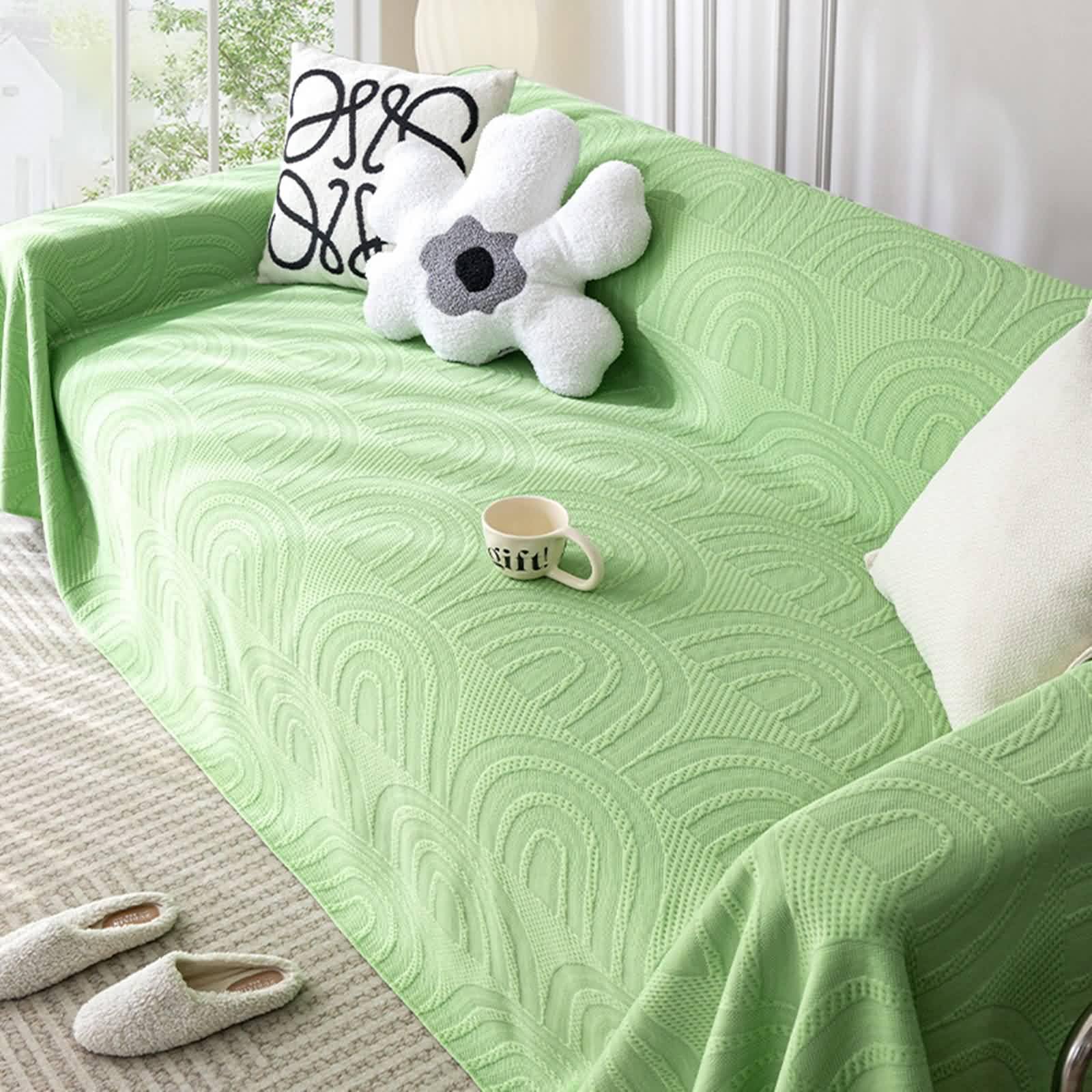 AMDXD Sofa Throw Blanket, Vaulted Textured Plain Pattern Sofa Cover 2 Seater, Super Soft Sofa Cover Dog in Ice Silk for Living Room Protector & Dogs Pets - 180 x 420 cm, Green Tea Powder