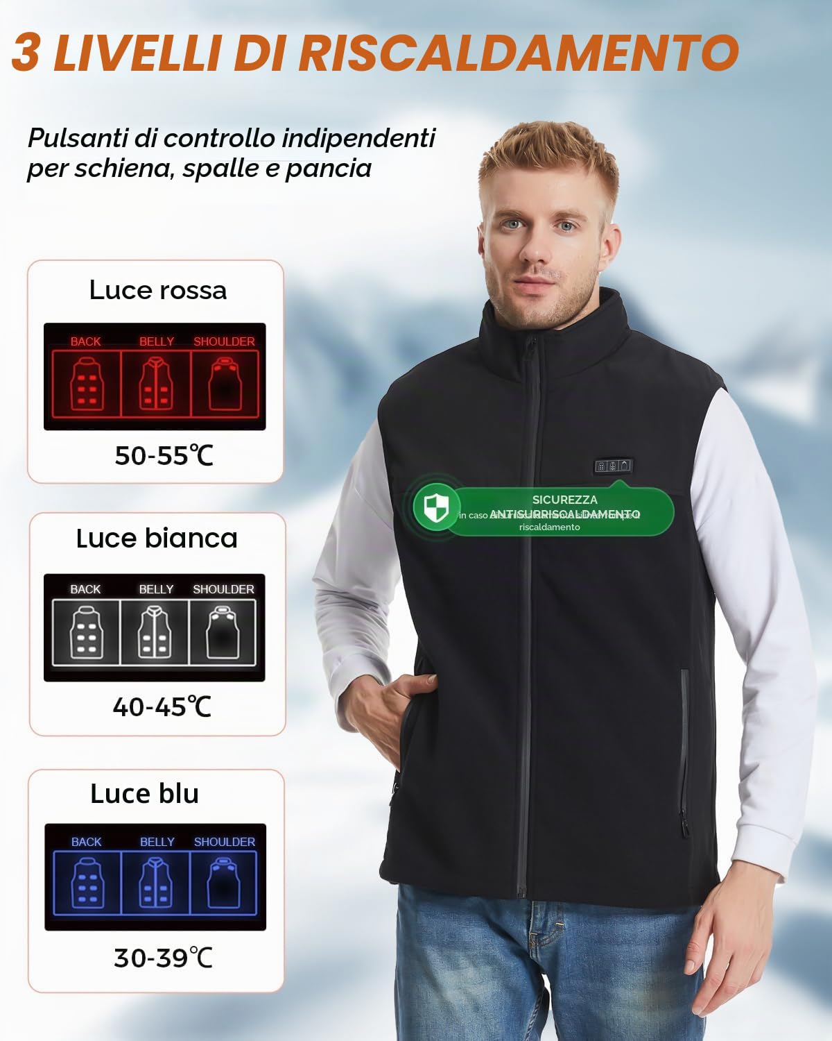 Gilet Riscaldato Uomo Donna,Triplo Comando,Gilet USB Riscaldato con Batteria, Dimensioni Regolabili, 3 Temperature 13 Zone di Riscaldamento Giacca Riscaldata per Escursionismo e Sci