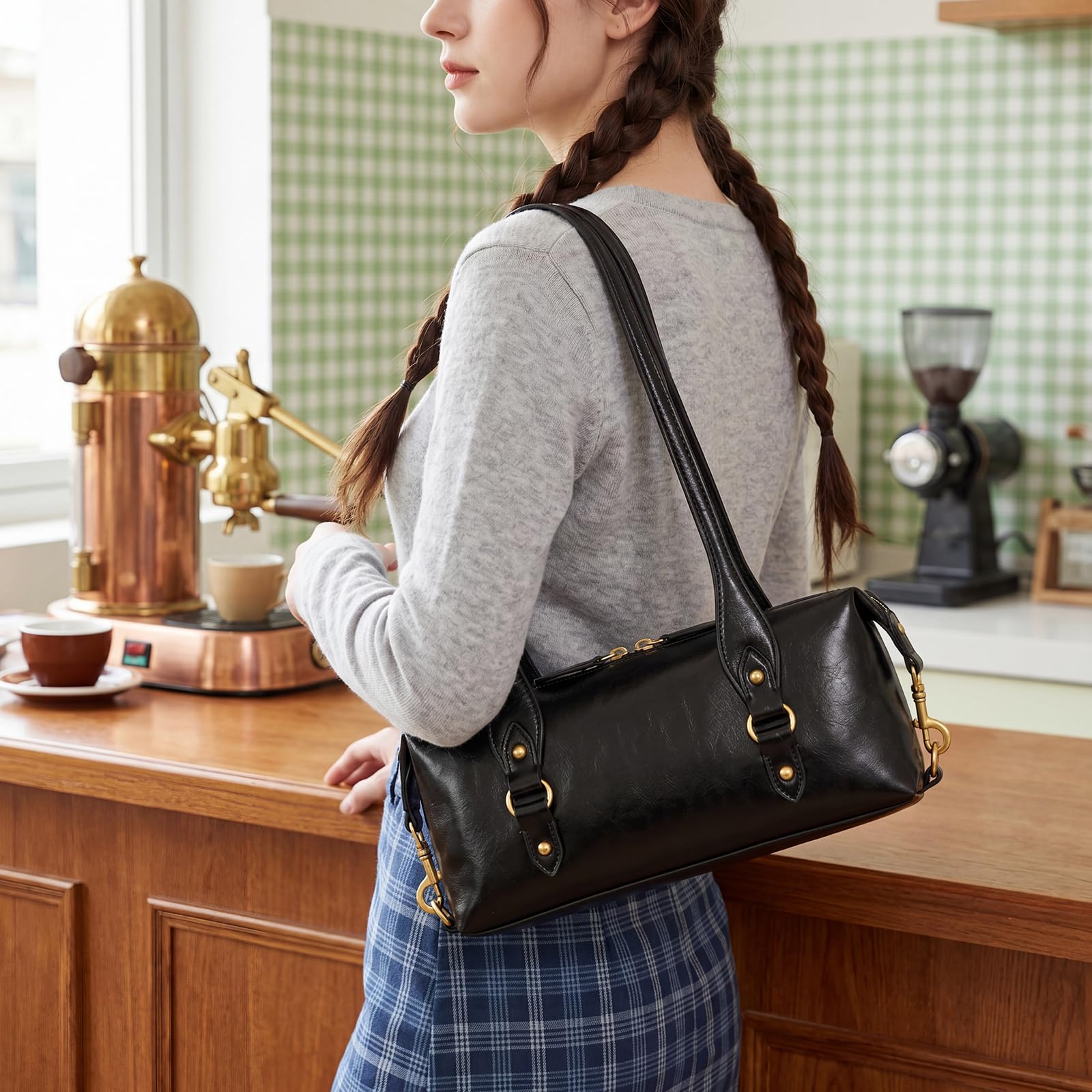 Bolso de mano de piel sintética de gran capacidad para mujer, con asa superior, con cremallera, adecuado para la oficina diaria y salidas