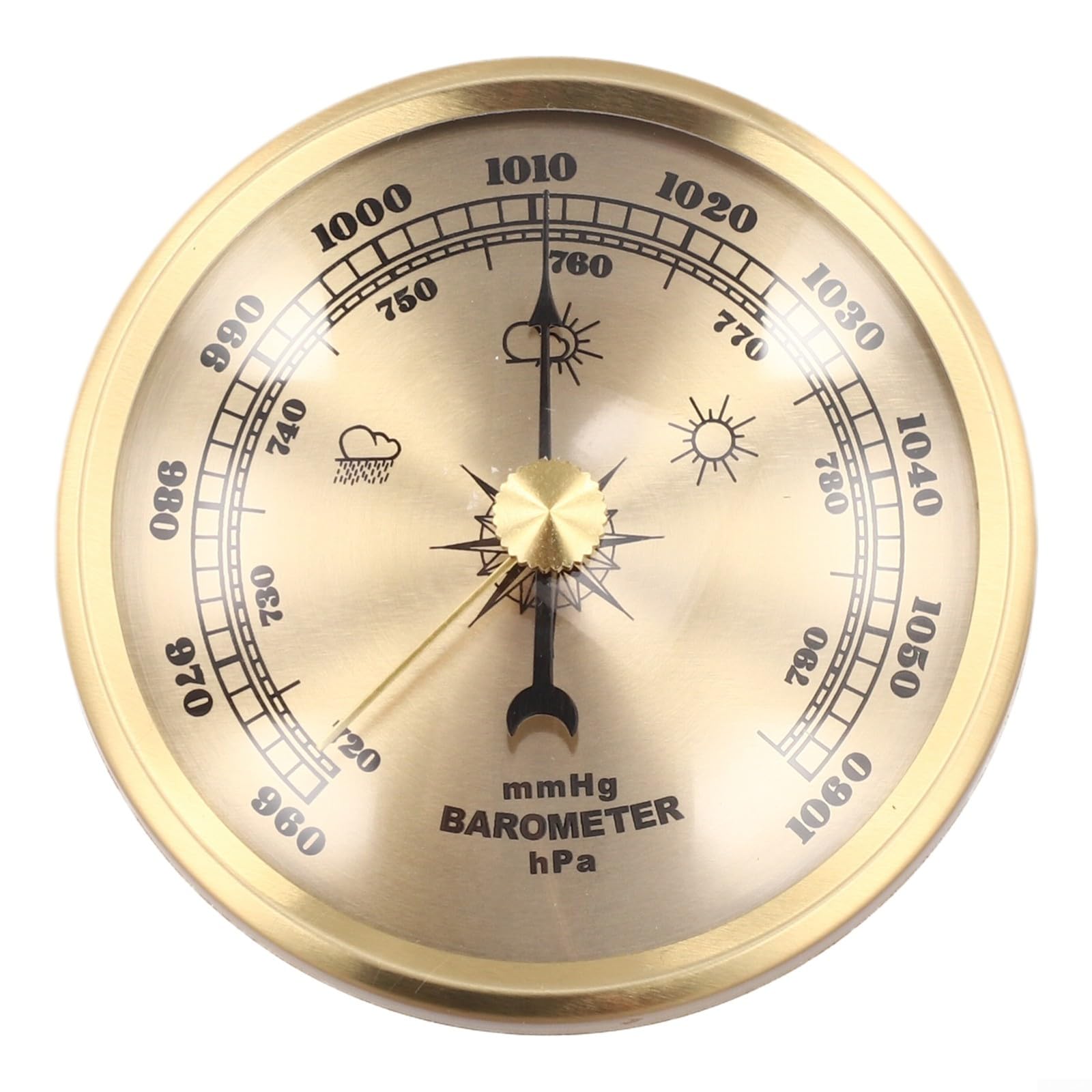 Orologio barometro con telaio in metallo per monitoraggio meteo domestico, strumento meccanico per misurazione e previsione della pressione dell'aria (oro)