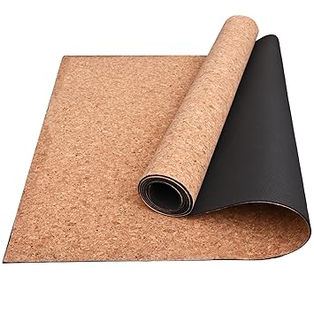 HACER Yoga Mat 3mm Thickness Unisex Non-Slip Anti-Tear CORK Exercise Mats for Pilates Stretching Floor & Fitness Workouts-Brown/Black - image, photos