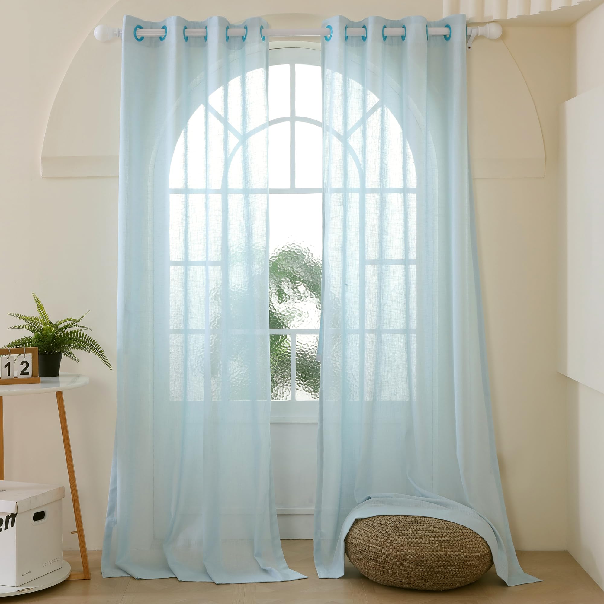 Story@Home Sheer Curtains 7 Feet Long Set of 1 | Solid Printed | Semi Transparent Door Curtain | Net Curtains | Door Curtain for Living Room | (118 X 215 Cm, Sky Blue) | Perfect for Home Decor