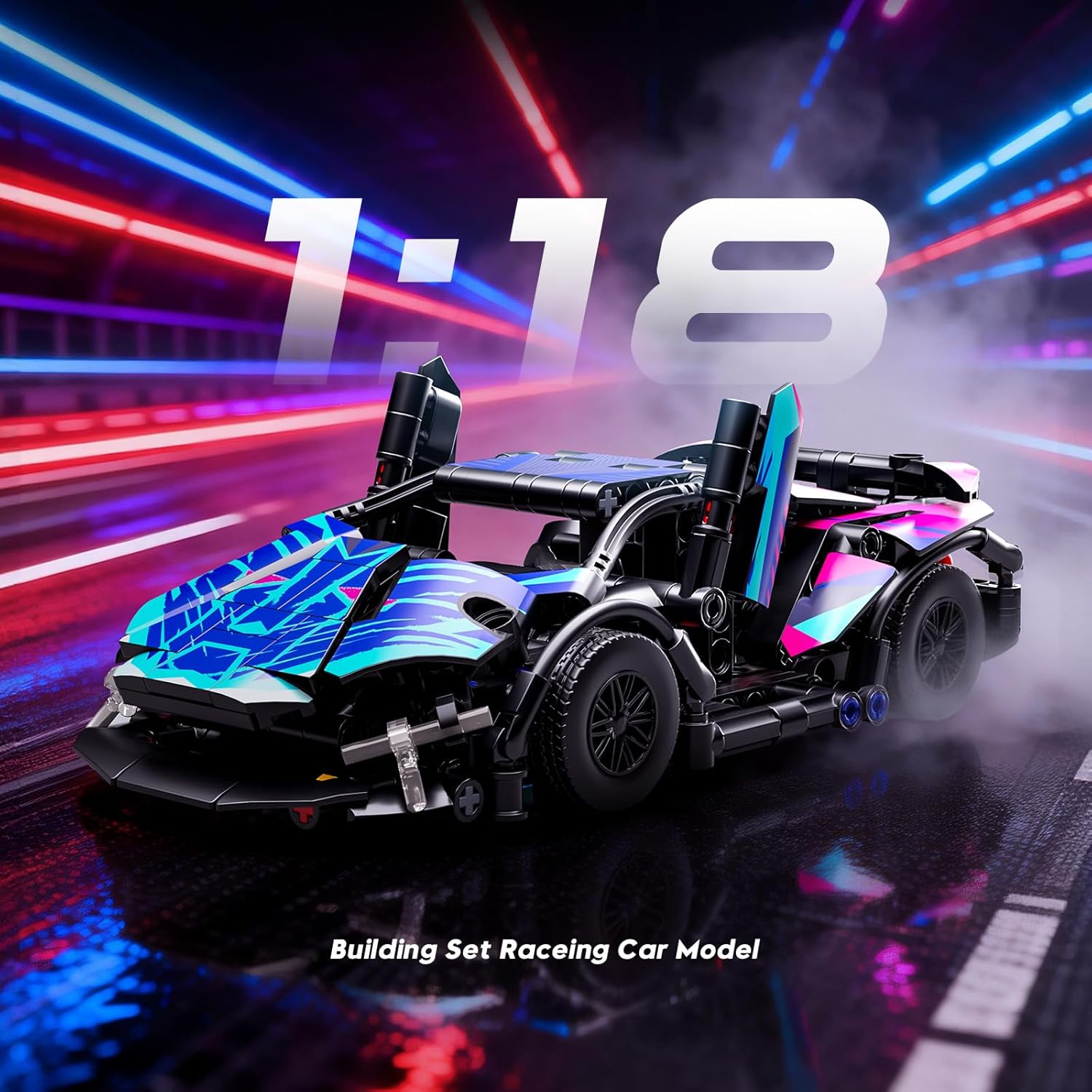 Race Cars Set Building Blocks, 1:18 MOC Cyberpunk Race Model Car Kit, Building Blocks for Adults, Race Car Toy, Birthday Gifts for Boys Girls Age 8-12+