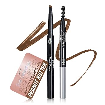 Skone Cosmetics قلم الحواجب ذو الحواجب الأصلية مع فرشاة - قلم حواجب بني مقاوم للماء قابل للسحب على الوجهين للنساء مع حواجب أنيقة - زبدة الفول السوداني للشقراوات