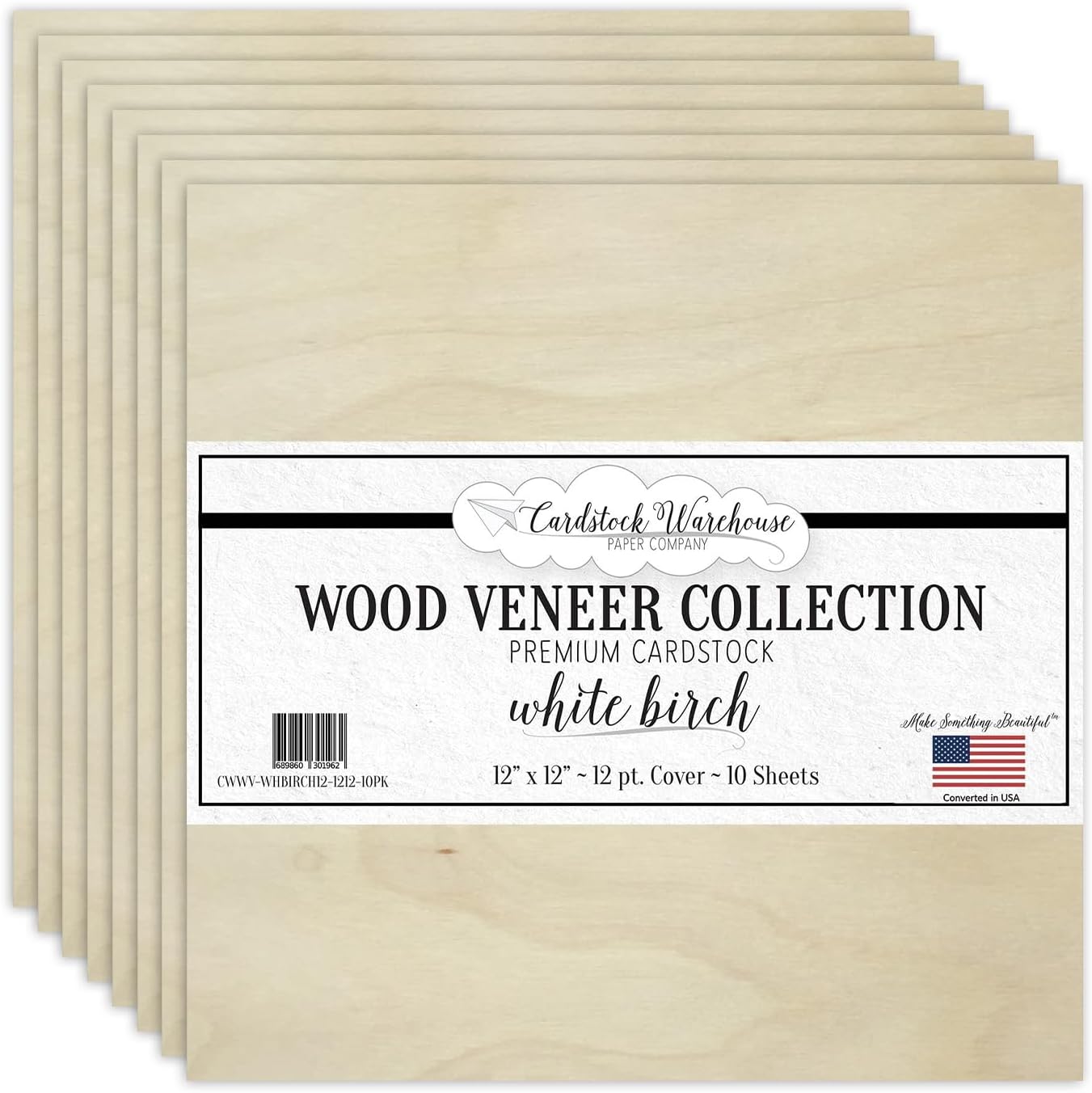 Cardstock Warehouse White Birch Wood Veneer Cardstock Paper – 10 Sheets, 12 x 12" – 100 lb. / 12 Pt. Premium Cover Cardstock for Invitations, Card Making, Scrapbooking, Tags & DIY Projects