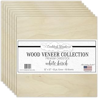 Cardstock Warehouse White Birch Wood Veneer Cardstock Paper – 10 Sheets, 12 x 12" – 100 lb. / 12 Pt. Premium Cover Cardstock for Invitations, Card Making, Scrapbooking, Tags & DIY Projects
