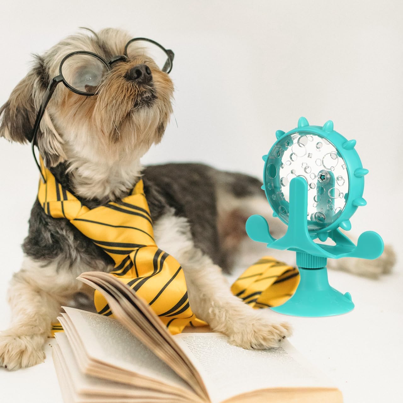 Interactive Pets Treats Dispenser Toy: 360 Degree Rotating Windmill Puzzle Toys for Small Cat & Dog Exercise - Window Ferris Wheel Feeder with Suction Cup for Puppies, Blue 13x17cm Blue image 2 of 9 B0CCMYFV1S