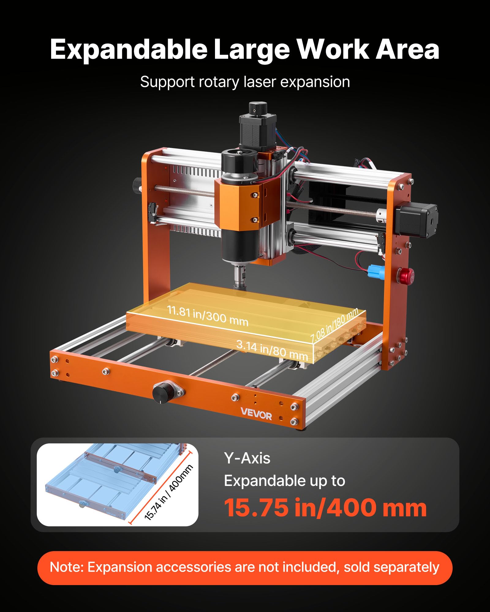 VEVOR Routeur CNC Broche 500 W Machine de Gravure CNC 3 Axes pour Fraisage Bois Acrylique Alu Métaux Tendres, Contrôleur Hors Ligne, 6 Fins de Course, Arrêt d'Urgence, Zone de Travail 300x180x80 mm