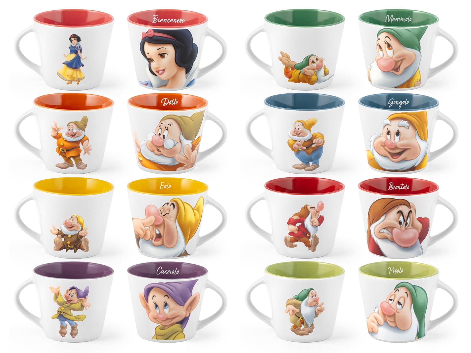 Home Disney- Sette nani, set 12 tazze da te' Sette nani POP, 280 cc, personaggi assortiti, New Bone China, lavabili in lavastoviglie, idonee al microonde