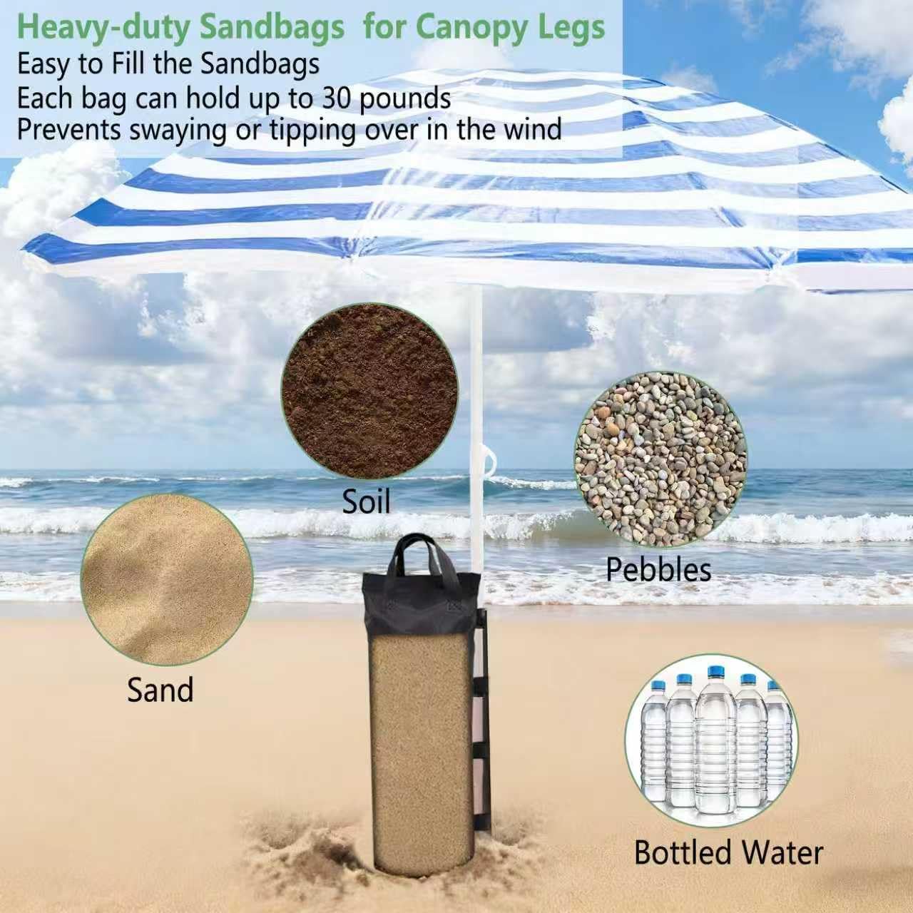 4 Pack Black Weights Sand Bags, Large Heavy Duty Cylindrical Sandbags for Pop Up Canopy Tent Gazebo Outdoor Instant Sun Shelter Patio Umbrella, Fixed Windproof Weight Bags (Without Sand), 9.8"×21.6"