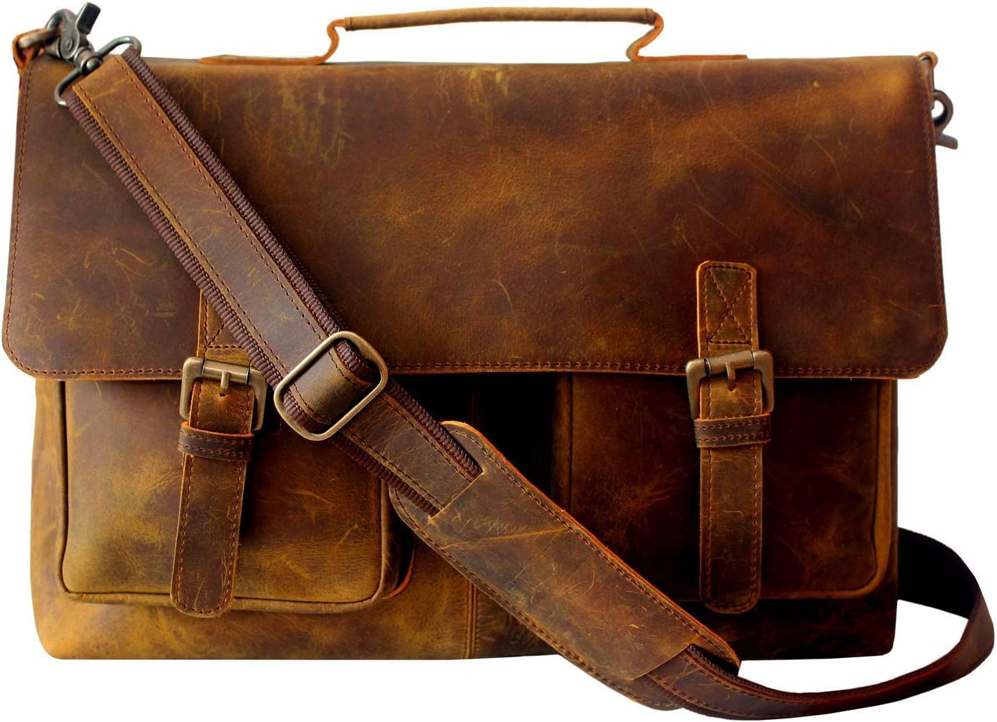 LUST 15 Inch Retro Buffalo Hunter Leather Laptop Messenger Bag Office Briefcase College Bag (Brown)