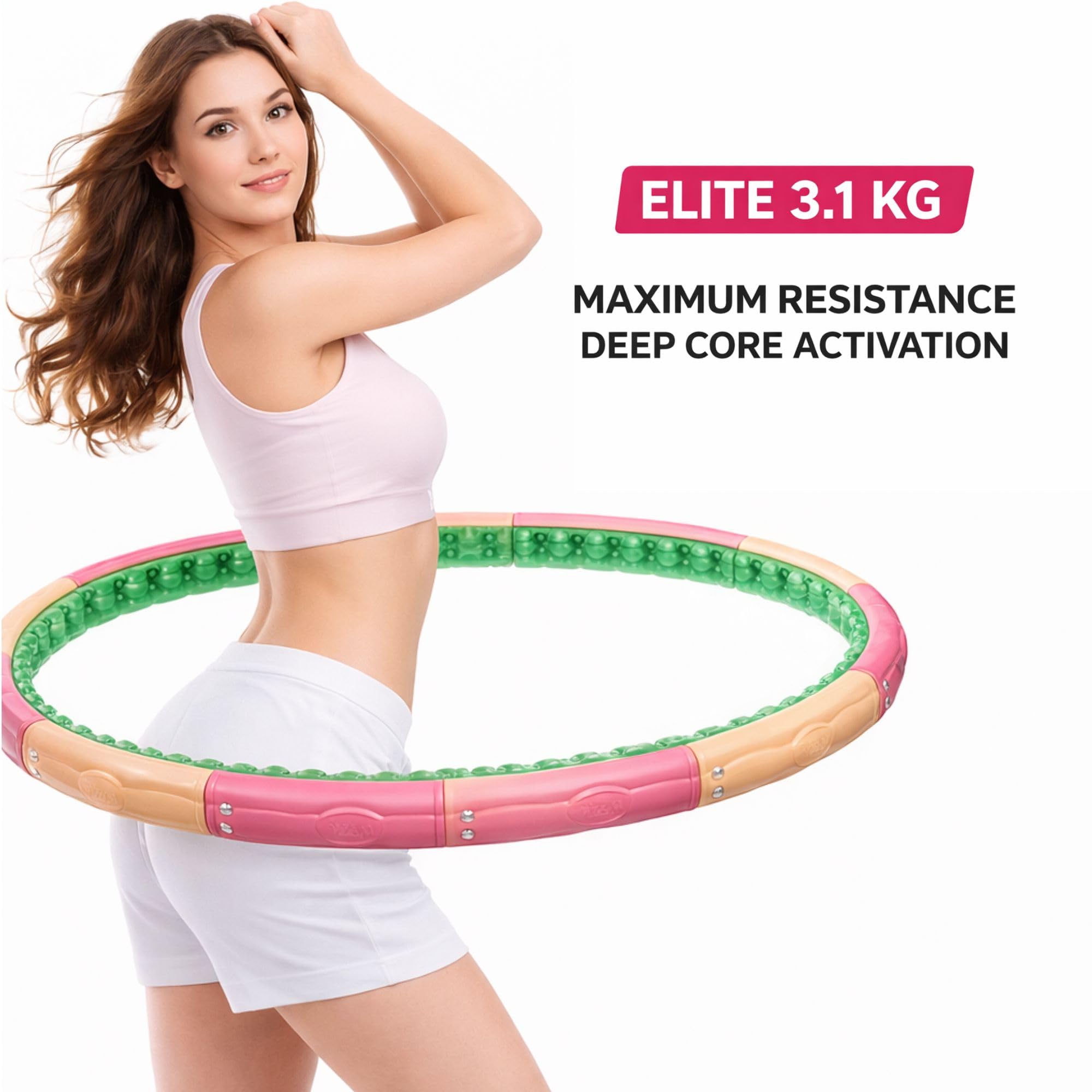 Weighted Fitness Hoop – 3.1kg (6.83lb) Cushioned Exercise Ring for Waist & Core Training, Soft EVA Foam Padding, Detachable 8-Section Design, Home Workout Equipment Made in Korea