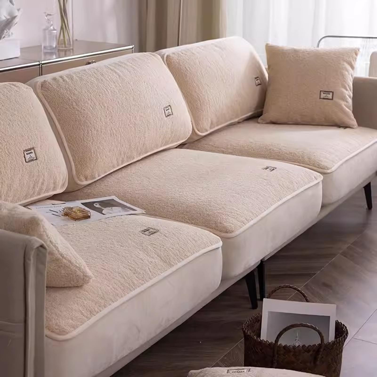 Housse de canapé en tissu polaire granuleux protection hiver