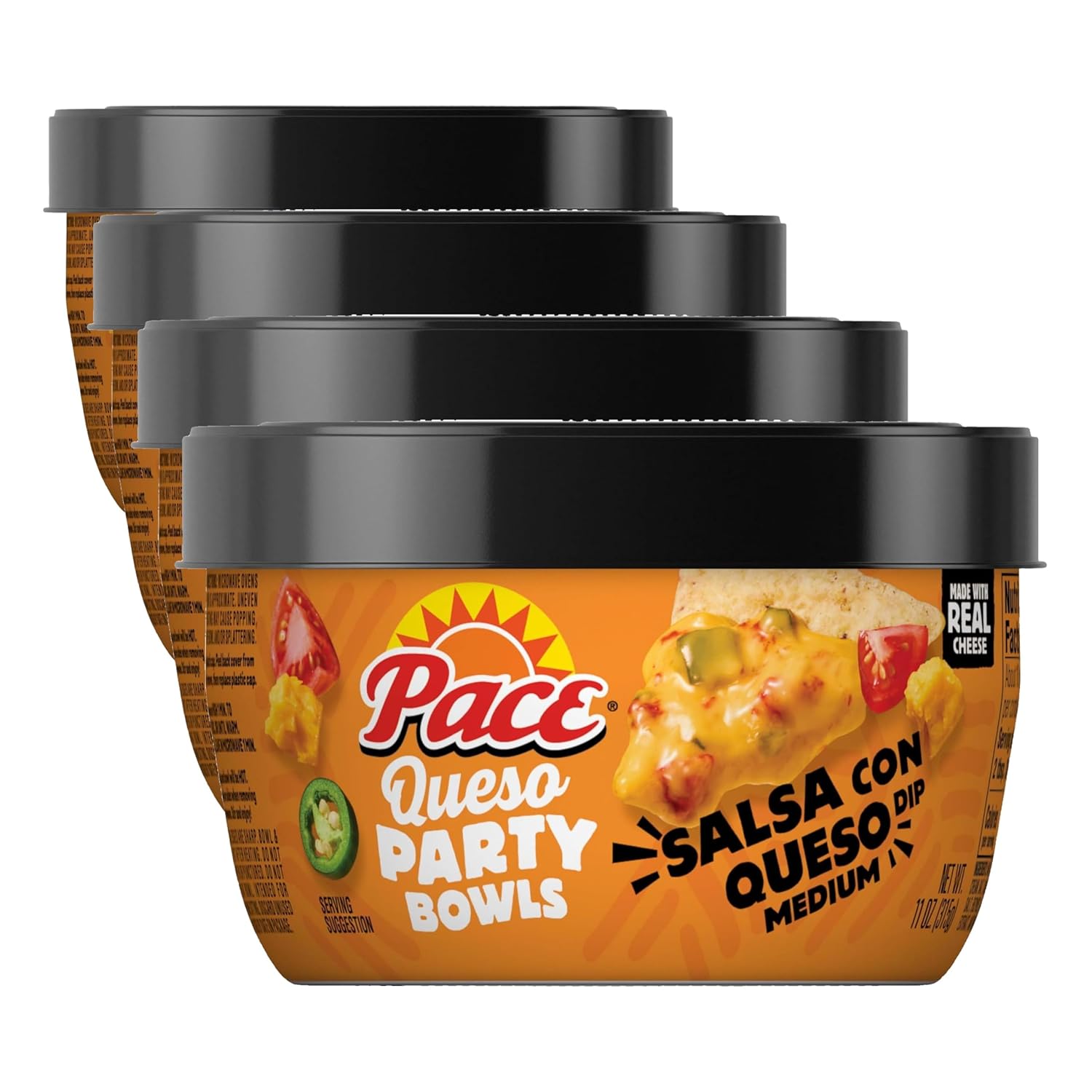 Pace Salsa Con Queso Dip, 11 oz Microwavable Bowl (8 Pack)