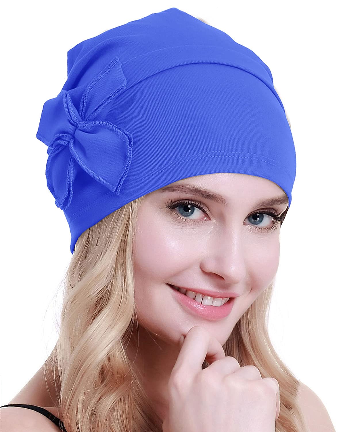 osvyo Cotton Chemo Turbans Headwear Beanie Hat Cap for Women Cancer Patient Hairloss Light Cerulean