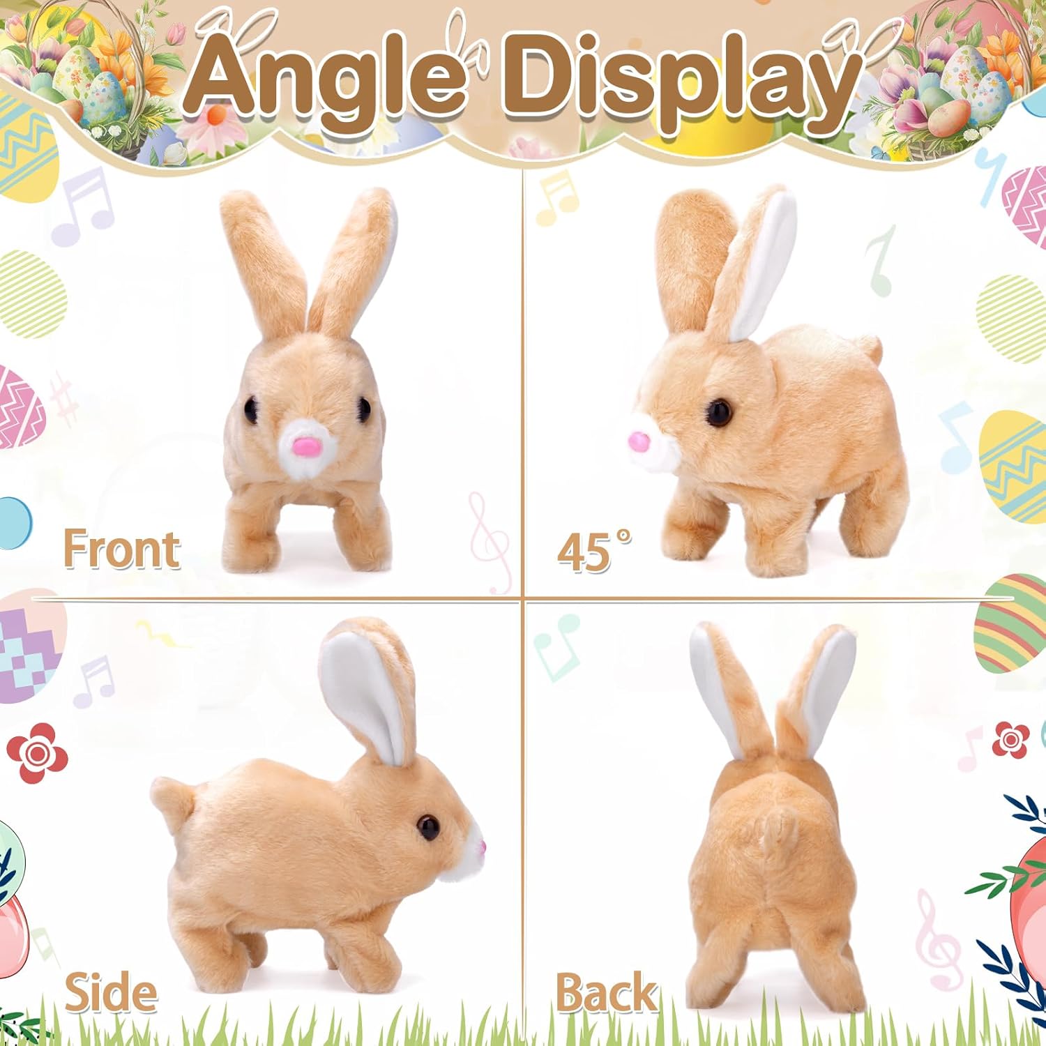 Realistic Bunny Toy, Easter Bunny Plush, Interactive Hopping Bunny Toy with Carrot, Stuffed Bunny with Sounds, Wiggling Ears, Mouth, Nose, Easter Basket Birthday Gift for Kids Girls Boys (Brown)