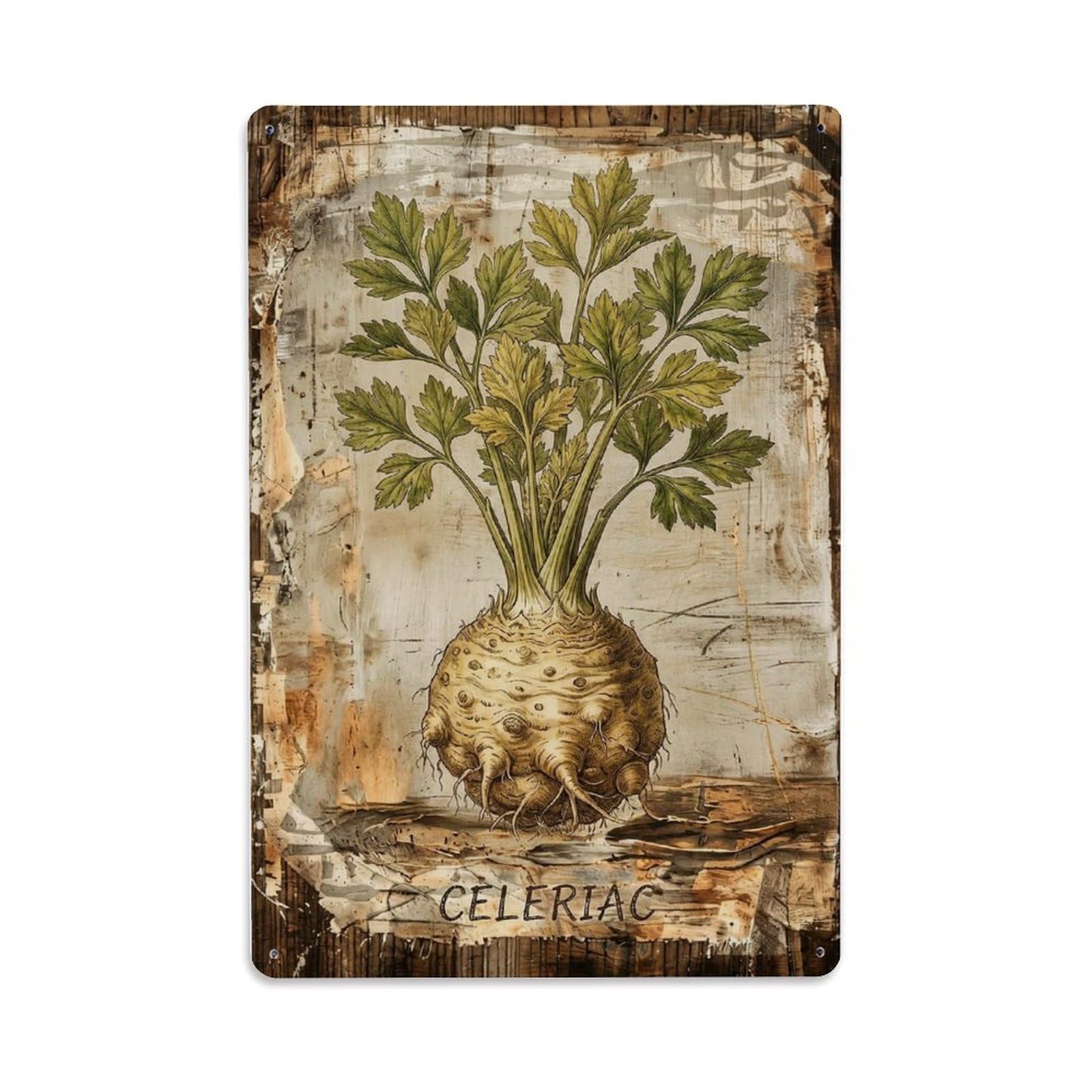 Fqnyr Style Celeriac Botanical Vintage Metal Tin Sign Plaque Wall Decor For Cafe, Club Bar, Office, Home Garden Metal Poster 8X12inch