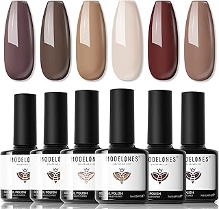 Modelones Gel Nail Polish - 6 Colors Skin Tone Brown Nude Gel Polish Brown Neutral Nail Polish Beige Khaki Gel Nail Polish...