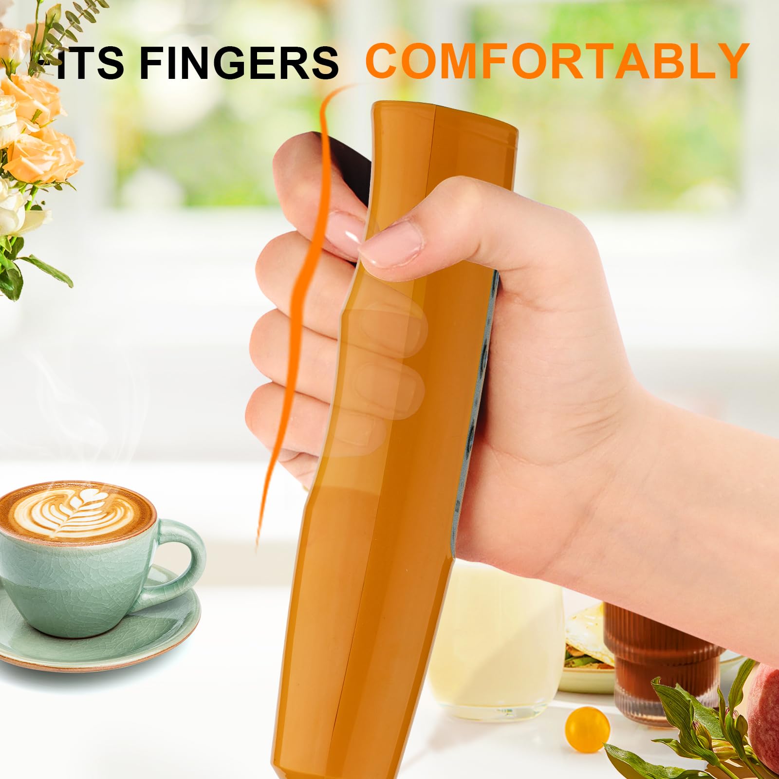 YUSWKO Mousseur à lait portable pour café, mélangeur de boisson rechargeable avec 3 têtes et 3 vitesses - Fouet électrique pour latte, cappuccino, chocolat chaud, œuf - citrouille