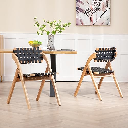 Miniatura 2 de HOMEFUN Sillas plegables de poliuretano con asientos acolchados sillas de comedor apilables de madera juego de 2 sillas plegables montadas para